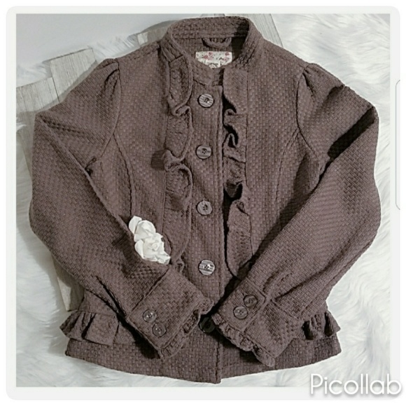 Decree Aubergine Ruffle Button Front Jacket - Picture 3 of 4